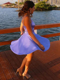 Simple V Neck Short Purple Prom Dresses with Pocket, Lavender Homecoming Dresses OK1741