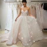 Glitter A-line Wedding Dress For Bride Sweetheart Long Sparkly Bridal Gowns OKW39