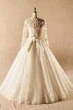 Modest Long Sleeves Ball Gown Big Lace Wedding Dress W1