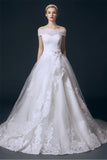 Boat Neck Long Ball Gown Big Wedding Dresses With Flowers W11