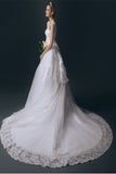 V-neck White Lace Ball Gown Wedding Dresses With Beaded Belt W18