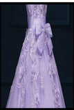 Strapless Long Purple Lace Big Wedding Dress With Bow W4