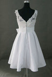 Pretty Simple Cheap Short Lace Wedding Dress With Bow Belt  W5