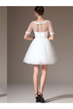 Elegant White Short Sleeves Lace Beading Beach Wedding Dress W7