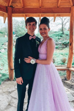 A Line V Neck Sexy Long Lilac Prom Dress Tulle Formal Dress OKS20