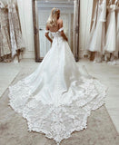 A-line Sweetheart Off Shoulder Lace Appliques Elegant Bride Gowns OKV39