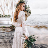 A Line Lace Long Sleeves Wedding Dress Long Pregnant Women Evening Gown OKV30