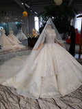 Elegant Scoop Ball Gown Wedding Dress, 3/4 Sleeves Wedding Gown OKJ97