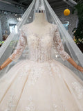 Elegant Scoop Ball Gown Wedding Dress, 3/4 Sleeves Wedding Gown OKJ97