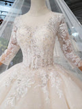 Elegant Scoop Ball Gown Wedding Dress, 3/4 Sleeves Wedding Gown OKJ97