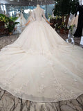 Elegant Scoop Ball Gown Wedding Dress, 3/4 Sleeves Wedding Gown OKJ97