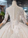 Elegant Scoop Ball Gown Wedding Dress, 3/4 Sleeves Wedding Gown OKJ97