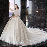 Charming Half Sleeves Ball Gown Wedding Dress, Appliques V Neck Bridal Dress OKK2