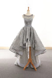 Silver Gray High Low Lac Beading Open Back Prom Dress Homecoming Dress OK17