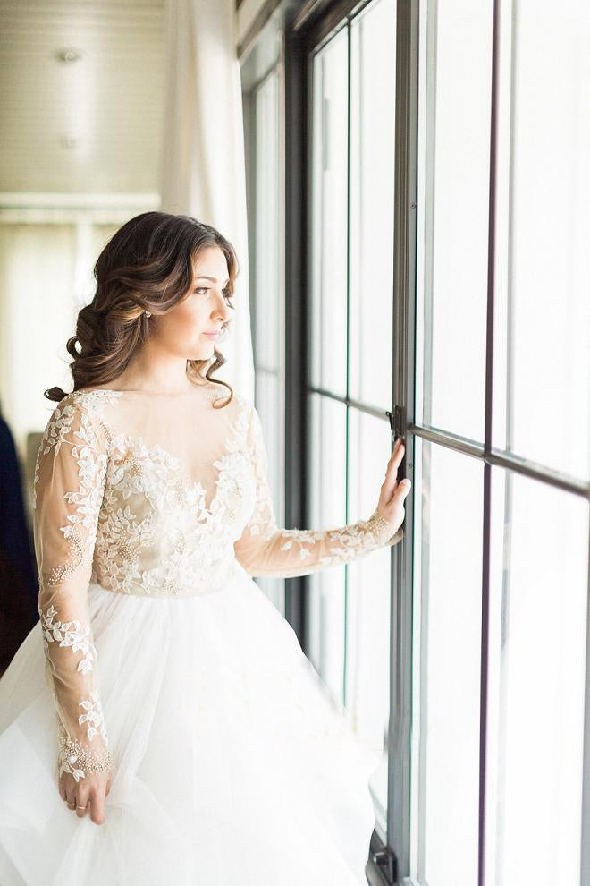 Stunning Plus Size Wedding Dress with Lace Applique and Long Sleeves OKU77