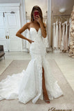 Charming Mermaid Sweetheart Tulle Wedding Dress with Slit N123