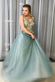 A Line Spagahetti Straps Sweetheart Beades Long Prom Dress Formal Evening Dress OK1376