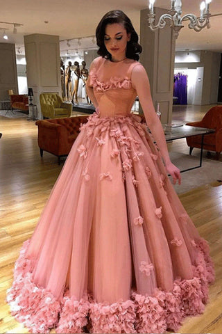 Pink Long Ball Gown Prom Dress, Quinceanera Dress, Sweet 16 Dresses OKG85