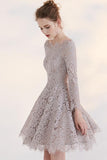 new Fashion Temperament Long Sleeves Lace Short Homecoming Dress For Teens OK376