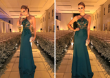 Fashion Dark Green Sheath Beading Sleeveless Long Prom Dress OK865