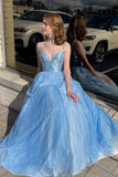 Princess A-line Blue Spaghetti Straps Long Formal Evening Dress Prom Dress OK1211