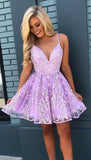 Modest Short Homecoming Dresses with Lace Appliques Spaghetti Straps Prom Gown OK1461