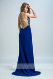 Royal Blue Long Formal Sexy Chiffon Beading Split Prom Evening Dress OK251