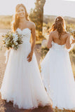 Beach Sweetheart White Wedding Dresses with Lace,Casual A Line Wedding Dresses OK109