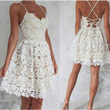 Cute Lace Ivory Short Spaghetti Straps Homecoming/Prom Dress, Sweet 16 Dresses OK237