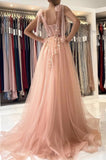 A line Tulle Sweetheart Long Prom Dress Pink Formal Evening Dress OK1144