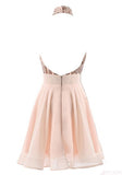 Halter Sequins Short Prom Dress,Backless Mini Homecoming Dresses,Cocktail Dresses OK496