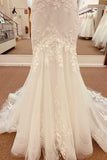 Off White Appliques Spaghetti Strap Backless Mermaid Long Wedding Dress OK1613