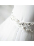 A-line/Princess Spaghetti Straps Sleeveless Beading Organza Flower Girl Dress With Lace OK721