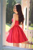 Sweetheart A Line Pleated Red Homecoming Dress, Short Graduation Dress OKB72