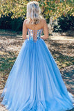 Shiny Sweetheart Sequins Blue Tulle Long Prom Dress Formal Evening Dress OK1318