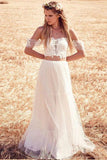 Two Piece Off-the-Shoulder Cheap Tulle Beach Wedding Dresses OKC93