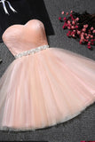 Sweetheart Homecoming Dresses,Blush Pink Homecoming Dresses,Tulle Homecoming Dress,Beaded Prom Dresses,Short Homecoming Dress,Cute Prom Dress,Sweet 16 Dresses