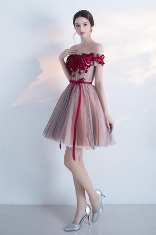 Off the Shoulder Homecoming Dresses,A-line Homecoming Dresses,Sleeveless Homecoming Dresses,Short Prom Dresses,Short Party Dresses,Flowers Homecoming Dresses,Tulle Prom Dresses,Graduation Dresses 