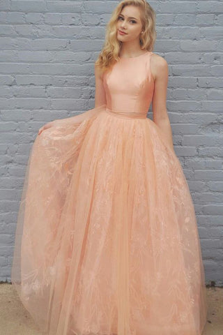 Princess A Line Two Piece Orange Long Lace Prom Dress OKC35