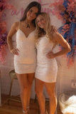 Off White Lace Appliques Sheath Mini Homecoming Dresses Short Graduation Dresses OK1455