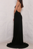 Sexy High Slit Black Open Back Prom Dress, Elegant Long Black Woman Evening Gown OK152