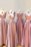 Mismatched Dusty Rose A Line Satin Long Cheap Bridesmaid Dresses OK1842