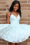 Cute A Line V Neck Lace Light Mint Green Short Homecoming Dress Sweet 16 Dress OKZ50