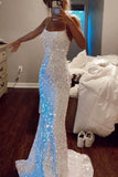 Glitter Mermaid Sparkly Prom Dress Sequin Long Backless Evening Gown Party Dress OK1270