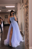 Beaded Long Tulle A Line Prom Dress Formal Evening Dress With Slit OK1258