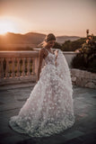 Romantic Spaghetti Straps A-line Lace Wedding Dress with handmade Flower OK1011