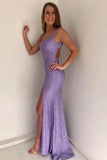 Purple Sequin Mermaid Long Prom Dress Split Evening Gown For Teen OK1356