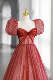 Red A Line Tulle Sweetheart Neck Long Prom Dress Formal Evening Dress OK1388