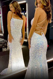 Glitter Mermaid Sparkly Prom Dress Sequin Long Backless Evening Gown Party Dress OK1270