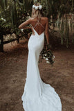 Simple Spaghetti Straps Mermaid Beach Wedding Dress Elegant Bridal Dress OK1096